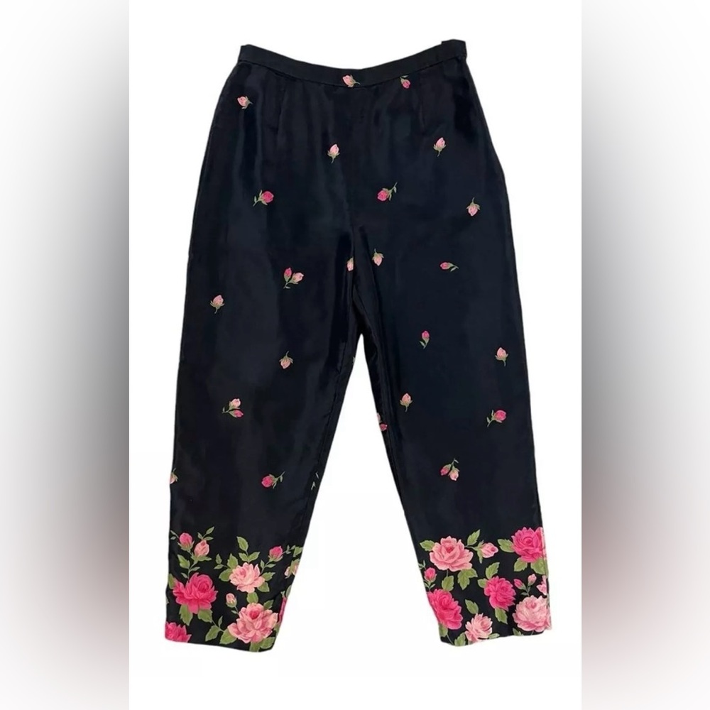 🌸TALBOTS 100% SILK FLORAL CAPRI !! ABSOLUTELY STUNNING PANTS! **RARE VTG** - Picture 4 of 11